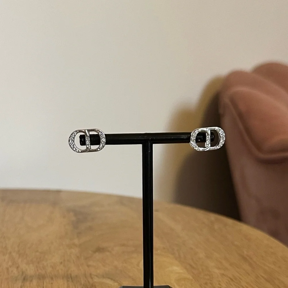 Dior Crystal-Embellished CD ICON .925 Silver Stud Earrings - Picture 5 of 9